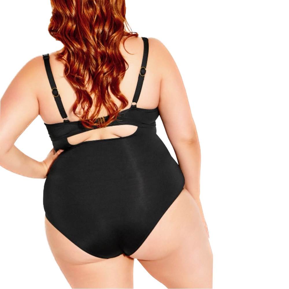 CITY CHIC Black Azores Drape 1 Piece Tank Swimsuit 3A04.9 - Picture 2 of 6